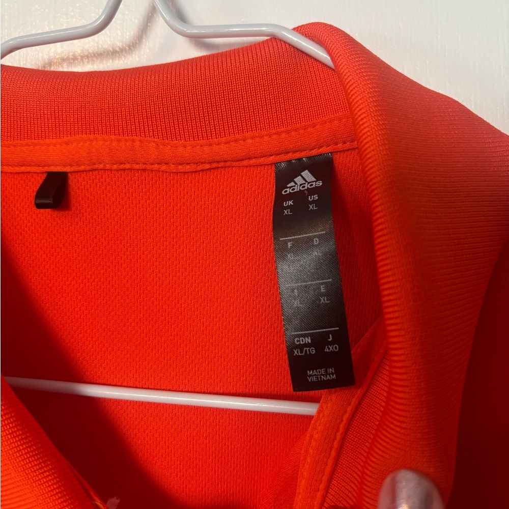 Adidas Men's Bright Red Orange Polo Shirt with Vizzy Logo - Picture 2 of 5